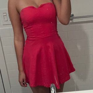 Hot pink strapless mini dress